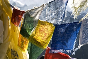 Himalaya Prints: Nepal, Gokyo. Prayer flags on the summit of Gokyo Ri in Nepal