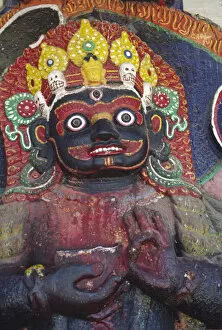 Nepal, Kathmandu, Statue of Kalbairab at a Hindu Shrine