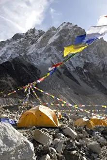 Images Dated 4th May 2011: Nepal, Mount Everest. The tents of mountaineers are scattered along the Khumbu Glacier