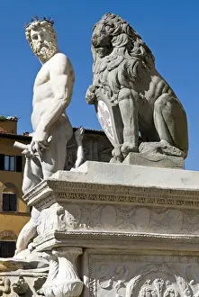 Neptune Prints: The Neptune (biancone) and Marzocco (lion) by Ammannati - 16th century)