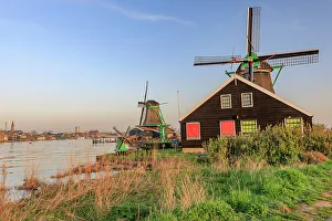 Windmill Prints: Netherlands, North Holland. Zaanse Schans. Kalverpolderpad. Typical Dutch windmills
