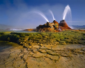 Trio Prints: NEVADA. USA. Geyser Hot Springs, aka Fly Geyser. Boiling artesian well drilled c