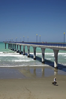 Christchurch Prints: New Brighton Pier and man walking dog, Christchurch, Canterbury, South Island, New