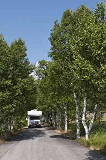 New Brunswick, Canada. Rv on narrow road near Sawmill Creek