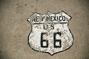 Route 66 Prints: New Mexico State route 66 sign in disrepair, Tucumcari, New Mexico, USA. Route 66