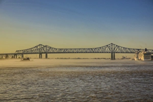 Tugboat Prints: New Orleans, Louisiana. Fog over the Mississippi River at the Crescent City Connection (CCC)