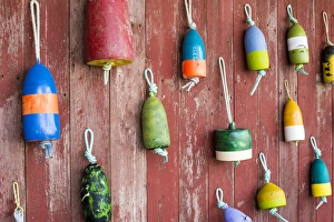 Images Dated 19th August 2014: New York City, NY, USA. Buoys along the wall