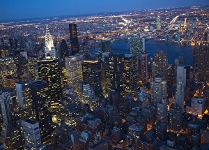 Downtown Prints: New York City Skyline East River Chrysler Building Night United Nations