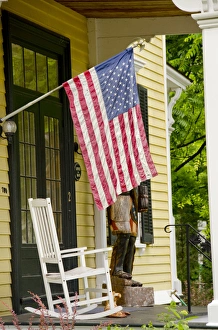 Select Focus Prints: New York, Cooperstown. Typical historic Cooperstown home with flag on veranda