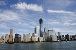 Riverfront Prints: New York, New York. Manhattan city skyline including the Freedom tower
