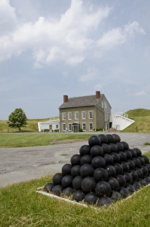 New York, Oswego. Fort Ontario State Historic Site. Military soldiers homes inside fort walls