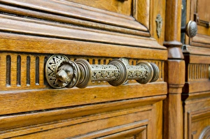 Carved Prints: New York, Troy. Historic wooden doors of the Vail House part of Russell Sage College