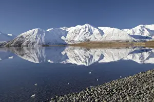 Foothill Prints: New Zealand, Canterbury, Mt Sugarloaf and Mt Catherine Reflected in Lake Heron