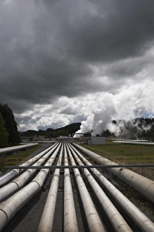 Harness Prints: New Zealand, North Island, near Taupo, Wairakei Geothermal Power Station and Storm Clouds