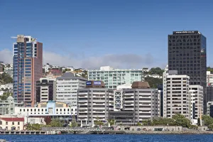 Australia Prints: New Zealand, North Island, Wellington, skyline and waterfront buildings