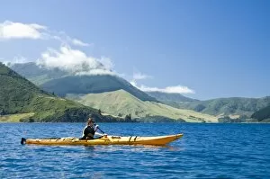 Images Dated 23rd January 2007: New Zealand, South Island, Marlborough Sounds. Leeann Sain sea kayaking. (MR)