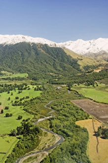 Images Dated 2nd December 2006: New Zealand, South Island, Methven. Aerial view of farming landscape by Methven and the Mt