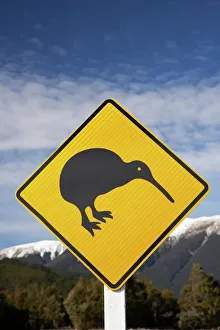 Icon Prints: New Zealand, South Island, Nelson Region, Kiwi Warning Sign, and St Arnaud Range
