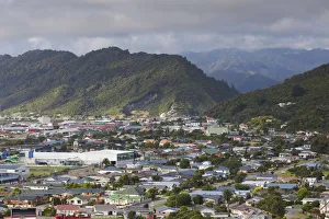 Australia Prints: New Zealand, South Island, West Coast, Greymouth, elevated town view