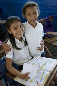 Granada Prints: Nicaragua, Granada. Girls in classroom at school in Santa Ana de Malacos. (MR)