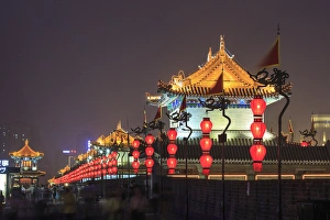 Images Dated 13th July 2015: night lighting and glowing lanternds, Views from atop City Wall, Xi an, China