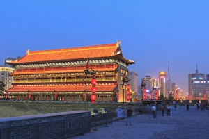 Images Dated 13th July 2015: night lighting and glowing lanternds, Views from atop City Wall, Xi an, China