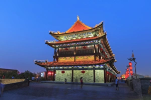 Images Dated 13th July 2015: night lighting and glowing lanternds, Views from atop City Wall, Xi an, China