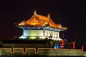 Images Dated 13th July 2015: night lighting and glowing lanternds, Views from atop City Wall, Xi an, China