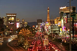 Night lighting night traffic on The Strip Las Vegas Nevada