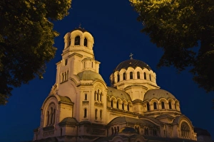 Bulgarian Prints: Night view of Alexander Nevski Cathedral, Sofia, Bulgaria