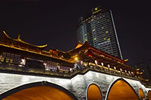 Images Dated 20th March 2017: Night view of Anshun Bridge with modern high-rise, Chengdu, Sichuan Province, China
