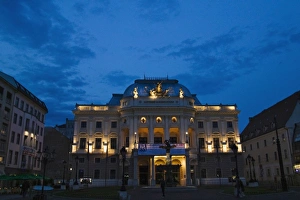 Opera Prints: Night view of Bratislava Opera House, Slovakia