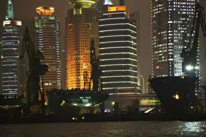 River Front Prints: Night view of highrises