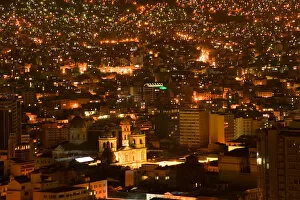 Night view of La Paz downtown with lights, Bolivia