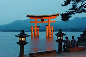 Couple Prints: Night view of Torii Gate of Itsukushima Shrine (UNESCO World Heritage Site), Miyajima