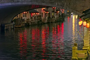 Prints of Night view of traditional house and stone bridge on the Grand Canal, Wuxi, Jiangsu Province, China Asia Prints: Night view of traditional house and stone bridge on the Grand Canal, Wuxi