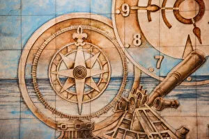 Cairo Prints: Nile River Expedition, Lower Egypt, Cairo. Mural of compass