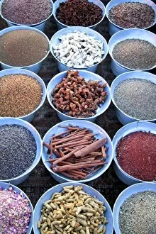 Images Dated 10th January 2007: North Africa, Africa, Morocco, Marrakesh. Dried nuts and spices of the Djeema el Fna souks