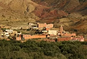 North Africa, Africa, Morocco. Small village settlements dot the landscape of Morocco