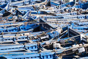 Images Dated 30th April 2015: North Africa, Morocco, Essaouira, small skiff / rowboats tied in harbor