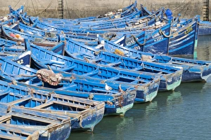 Images Dated 30th April 2015: North Africa, Morocco, Essaouira, small skiff / rowboats tied in harbor
