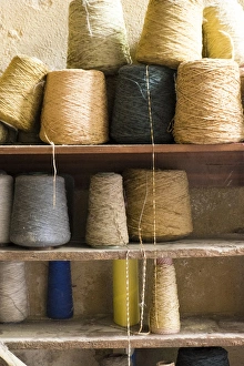 Images Dated 27th April 2015: North Africa, Morocco, Fes medina, spools of weaving thread in the old souk. Scarves