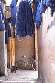 Images Dated 29th April 2015: North Africa, Morocco, Marrakech. Dying works section (yarn, wool)of Jemna El Efna