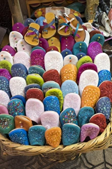 Images Dated 29th April 2015: North Africa, Morocco, Marrakech. Leather Moroccan slippers called babouches