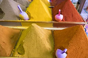 Images Dated 29th April 2015: North Africa, Morocco, Marrakech. Jemna El Efna spice market display