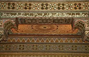 Images Dated 10th January 2007: North Africa, Morocco, Marrakesh. Painted cedar woodwork of El Bahia Palace