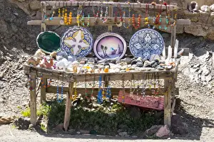 Pottery Prints: North Africa, Morocco, Moroccan countryside street shop featuring ceramics and geodes