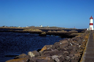 Fishing Village Prints: North America, Canada, Miquelon and St. Pierre, St. Pierre harbor lighthouse