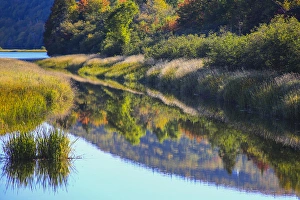 North America, Canada, Nova Scotia, Cape Breton, Cabot Trail, Margaree river reflections