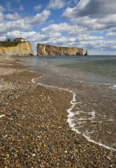 North America, Canada, Quebec, Gaspe Bay, Perce Rock and Beach